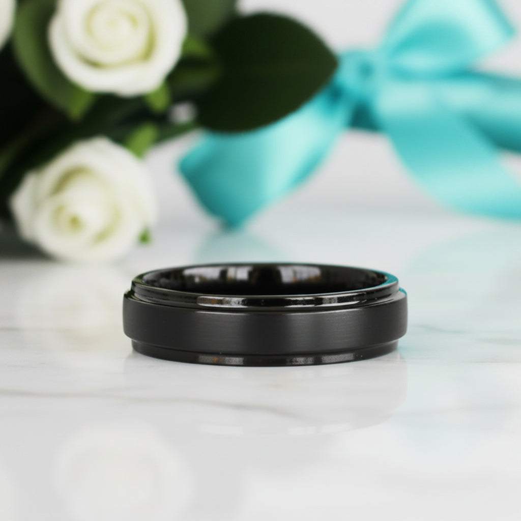 Unisex Black Brushed Tungsten Wedding Band-Evani Jewelry