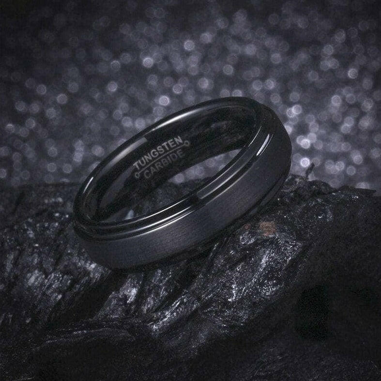 Unisex Black Brushed Tungsten Wedding Band-Evani Naomi Jewelry