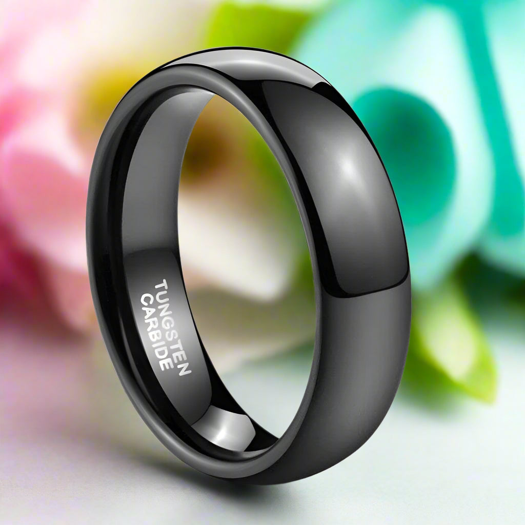 Unisex Black Dome Tungsten Wedding Band-Evani Jewelry