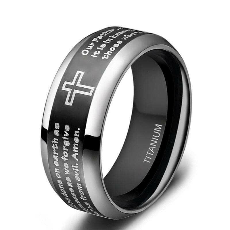 Unisex Black Titanium Wedding Band with Bible Verse-Evani Naomi Jewelry