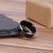 Unisex Black Titanium Wedding Band with Bible Verse-Evani Naomi Jewelry