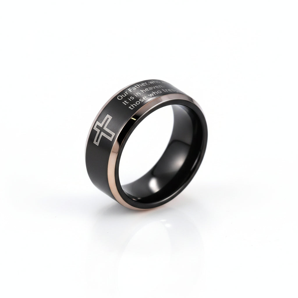 Unisex Black Titanium Wedding Band with Bible Verse-Evani Jewelry