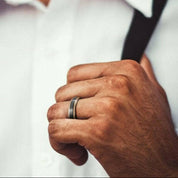 Unisex Black Tungsten Wedding Band with Gold Edges-Evani Naomi Jewelry