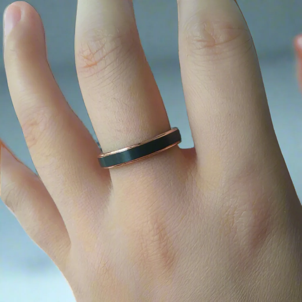 Unisex Black with Rose Gold Tungsten Wedding Band-Evani Naomi Jewelry