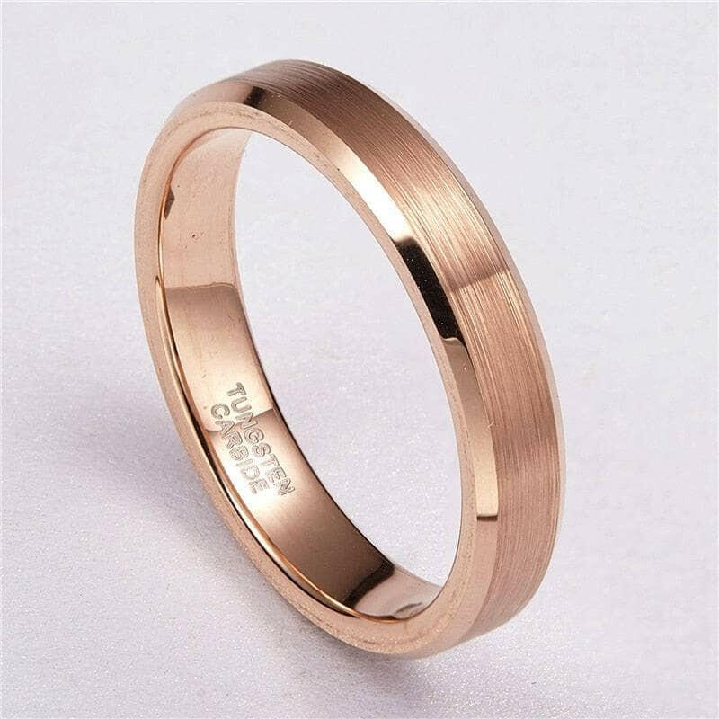 Unisex Brushed Rose Gold Tungsten Beveled Wedding Band-Evani Jewelry