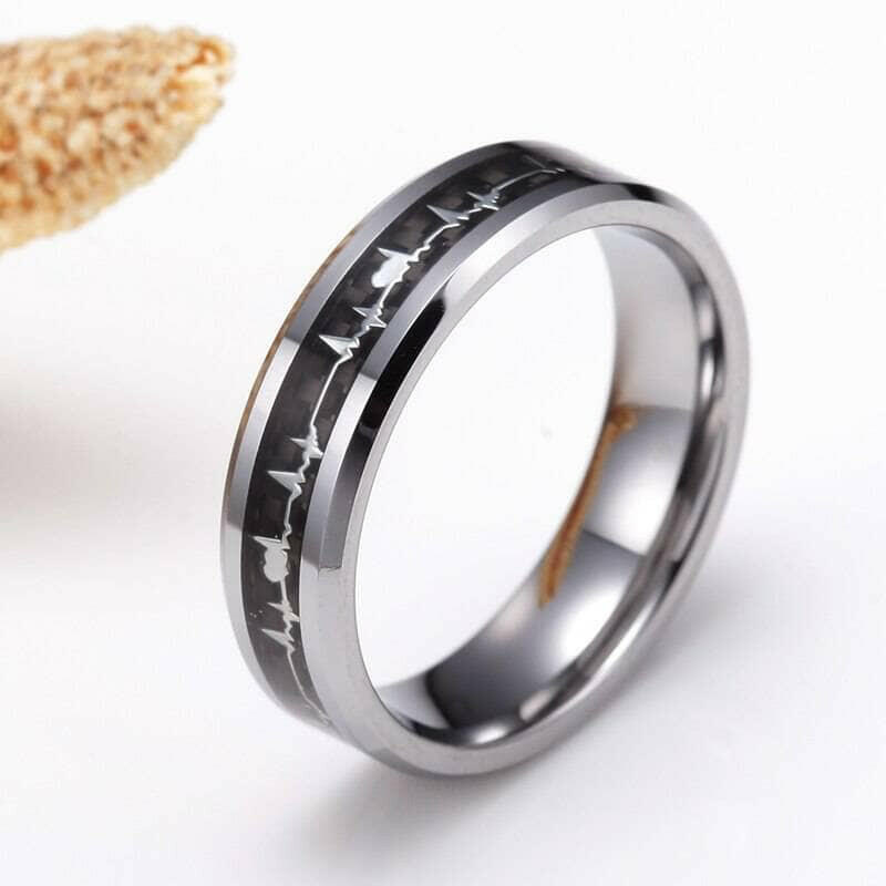Unisex Tungsten Wedding Band with Heart Beat Inlay-Evani Naomi Jewelry