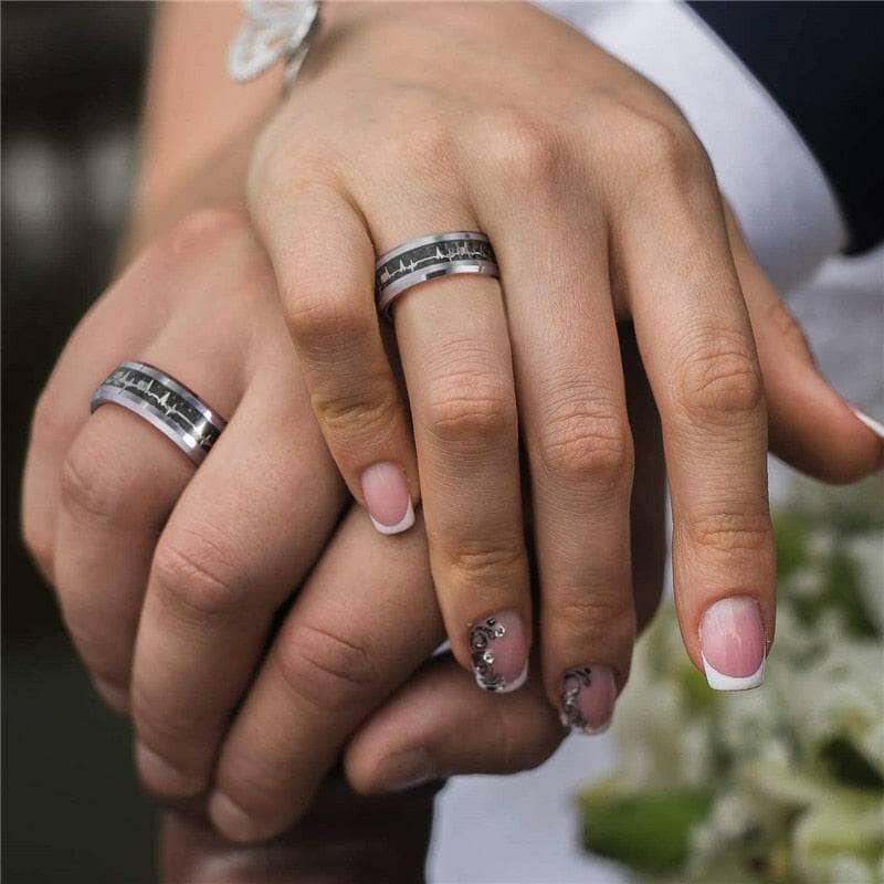 Unisex Tungsten Wedding Band with Heart Beat Inlay-Evani Naomi Jewelry