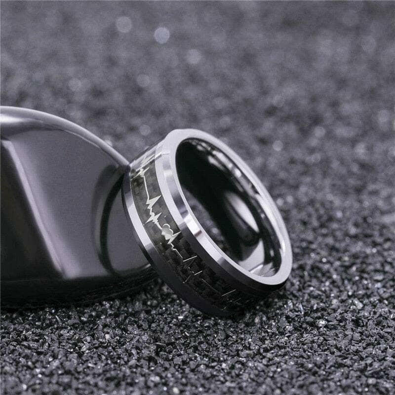 Unisex Tungsten Wedding Band with Heart Beat Inlay-Evani Naomi Jewelry