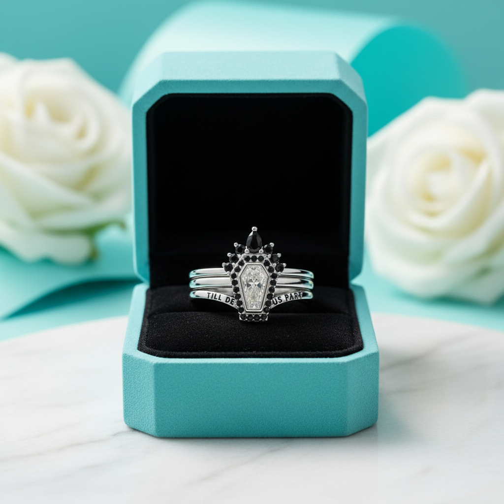 Wedding Rings in Bezeled Rare Coffin-cut Diamond-Evani Jewelry