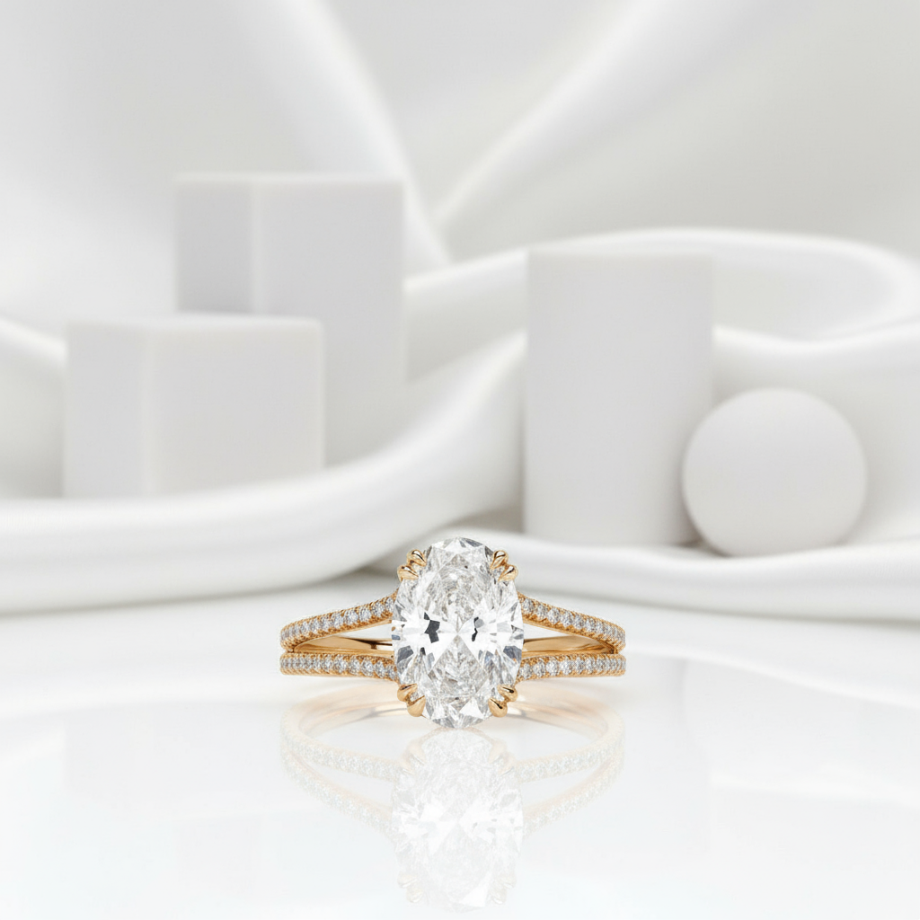 2.90 Ct Oval Cut Diamond Split Shank Engagement Ring