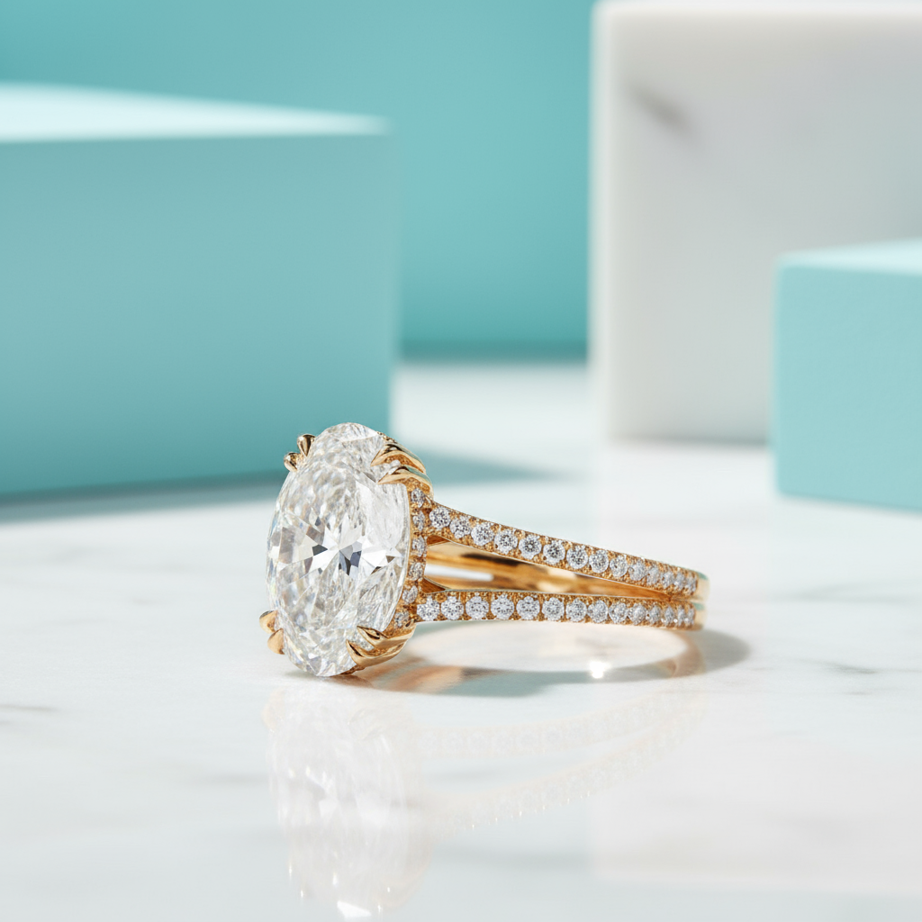 2.90 Ct Oval Cut Diamond Split Shank Engagement Ring-Evani Jewelry