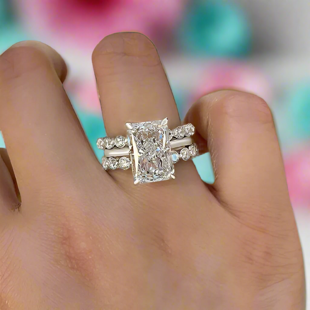 VIP Dream Ring Upgrade- Diamond Classic Radiant Cut 5.5 Carat 3-Piece Wedding Ring Set-Evani Jewelry