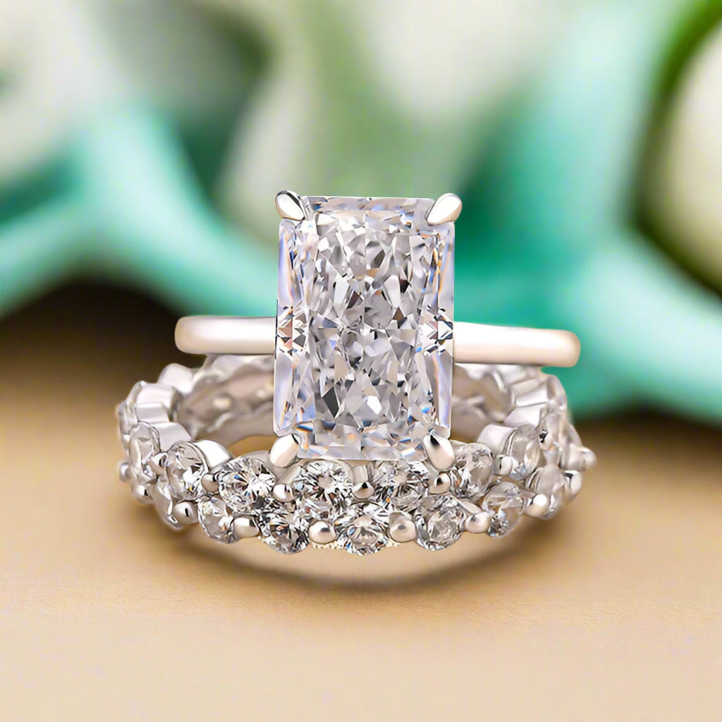 VIP Dream Ring Upgrade- Classic Radiant Cut 5.5 Carat 3-Piece Wedding Ring Set-Evani Naomi Jewelry