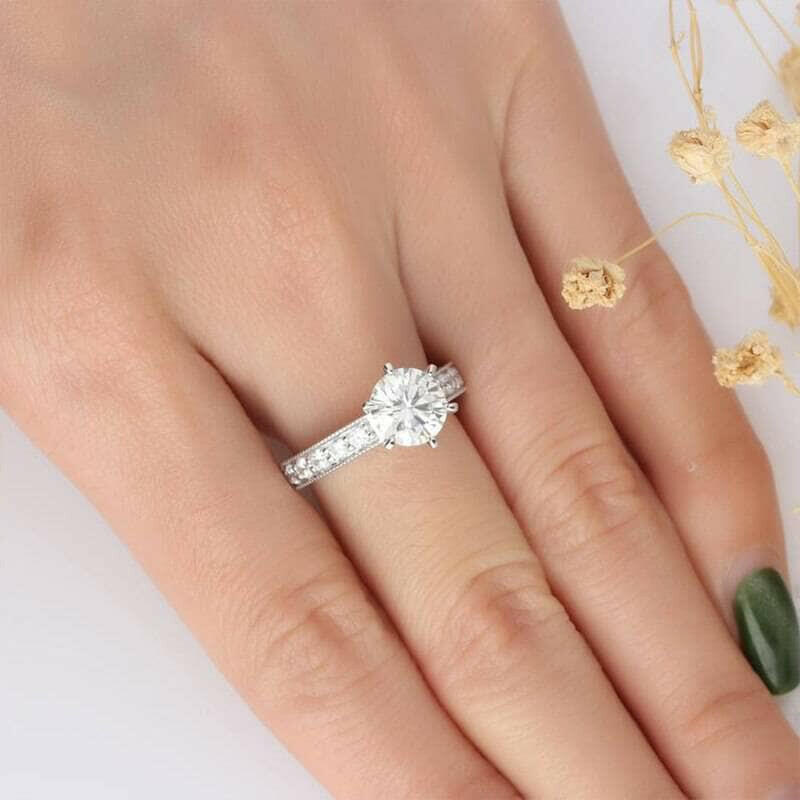 Vintage 14K White Gold Filigree Diamond Engagement Ring-Evani Naomi Jewelry