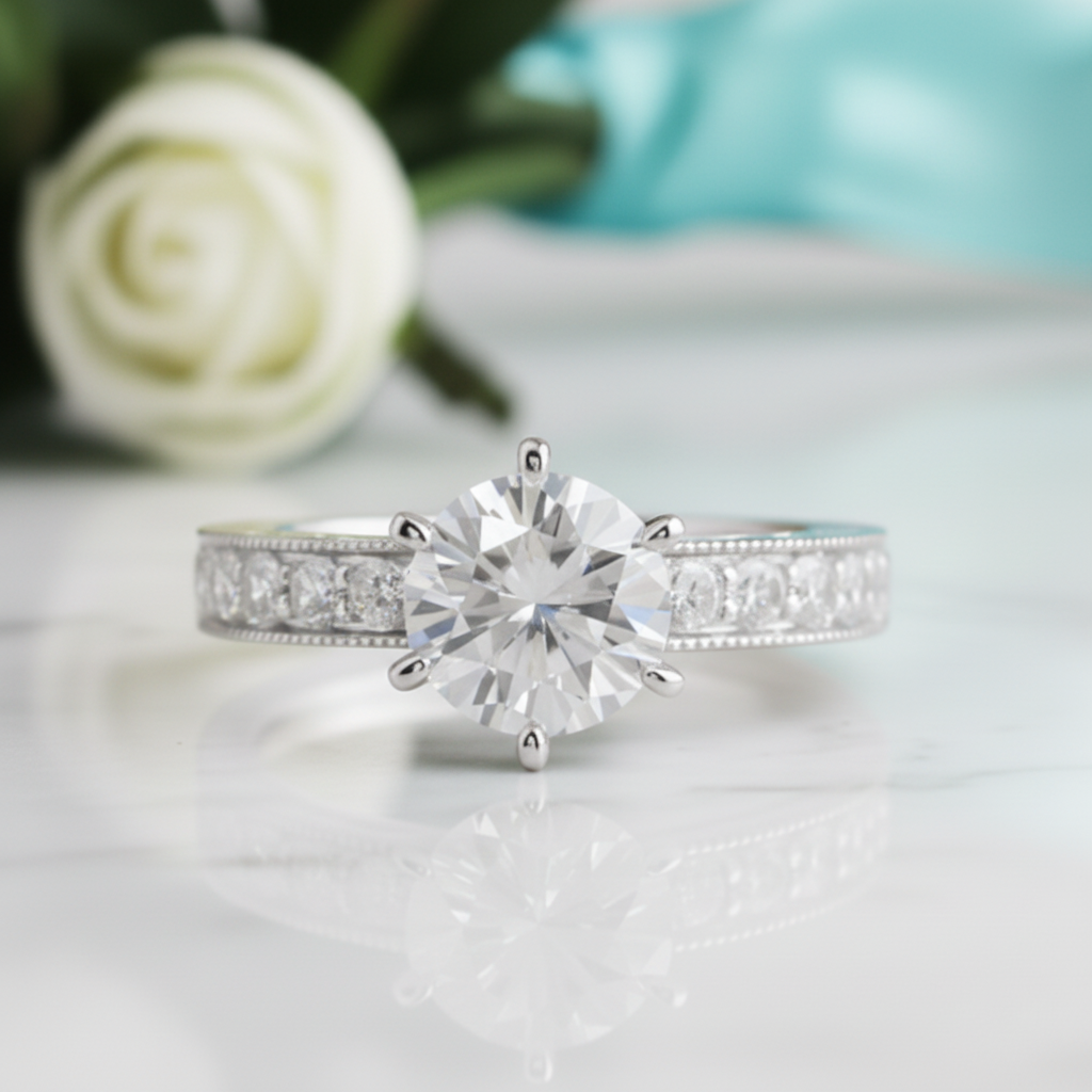 Vintage 14K White Gold Filigree Diamond Engagement Ring-Evani Jewelry