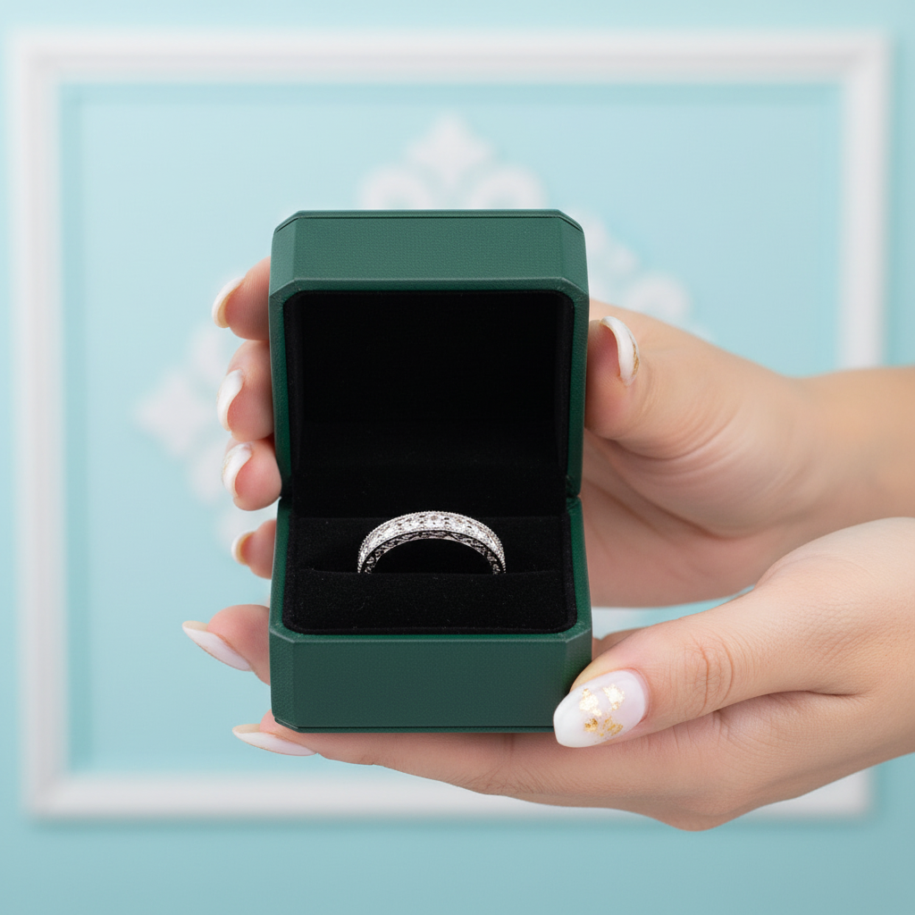 Vintage 14k White Gold Round Diamond Option Half Eternity Wedding Band - Evani Naomi Jewelry