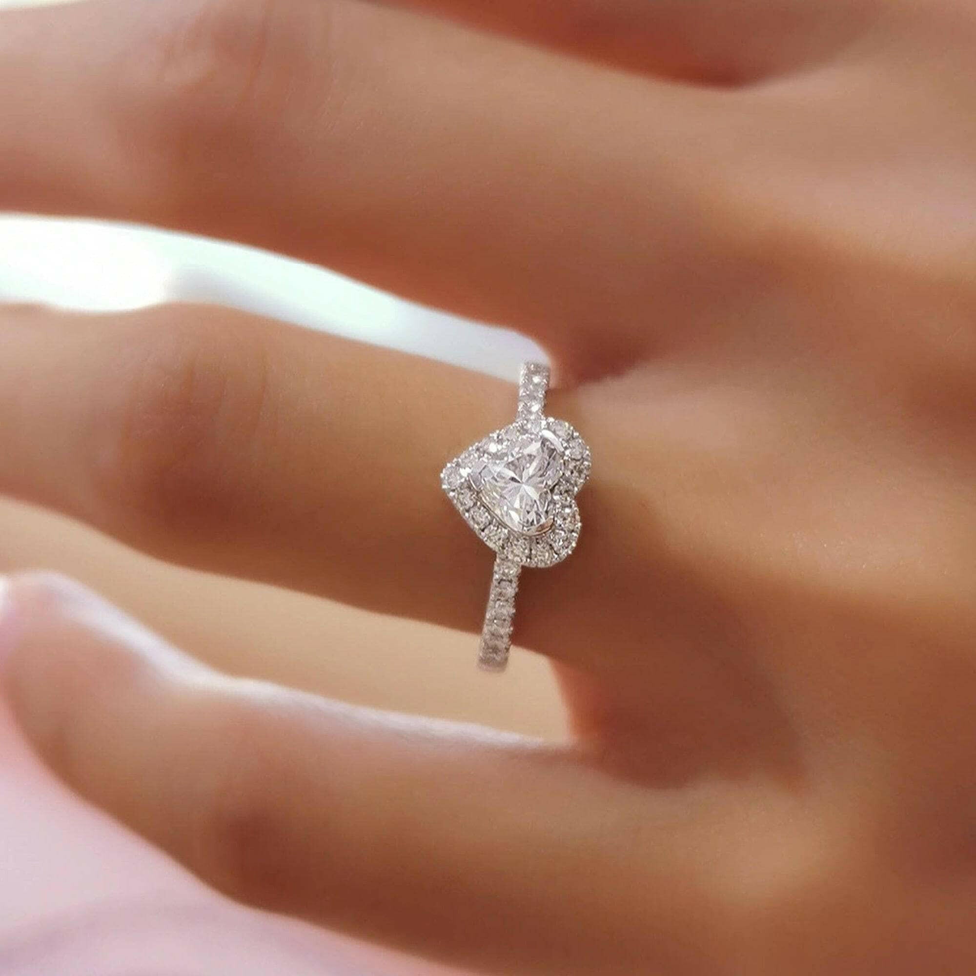 Vintage 18k White Gold Heart Cut Diamond Engagement Ring-Evani Naomi Jewelry