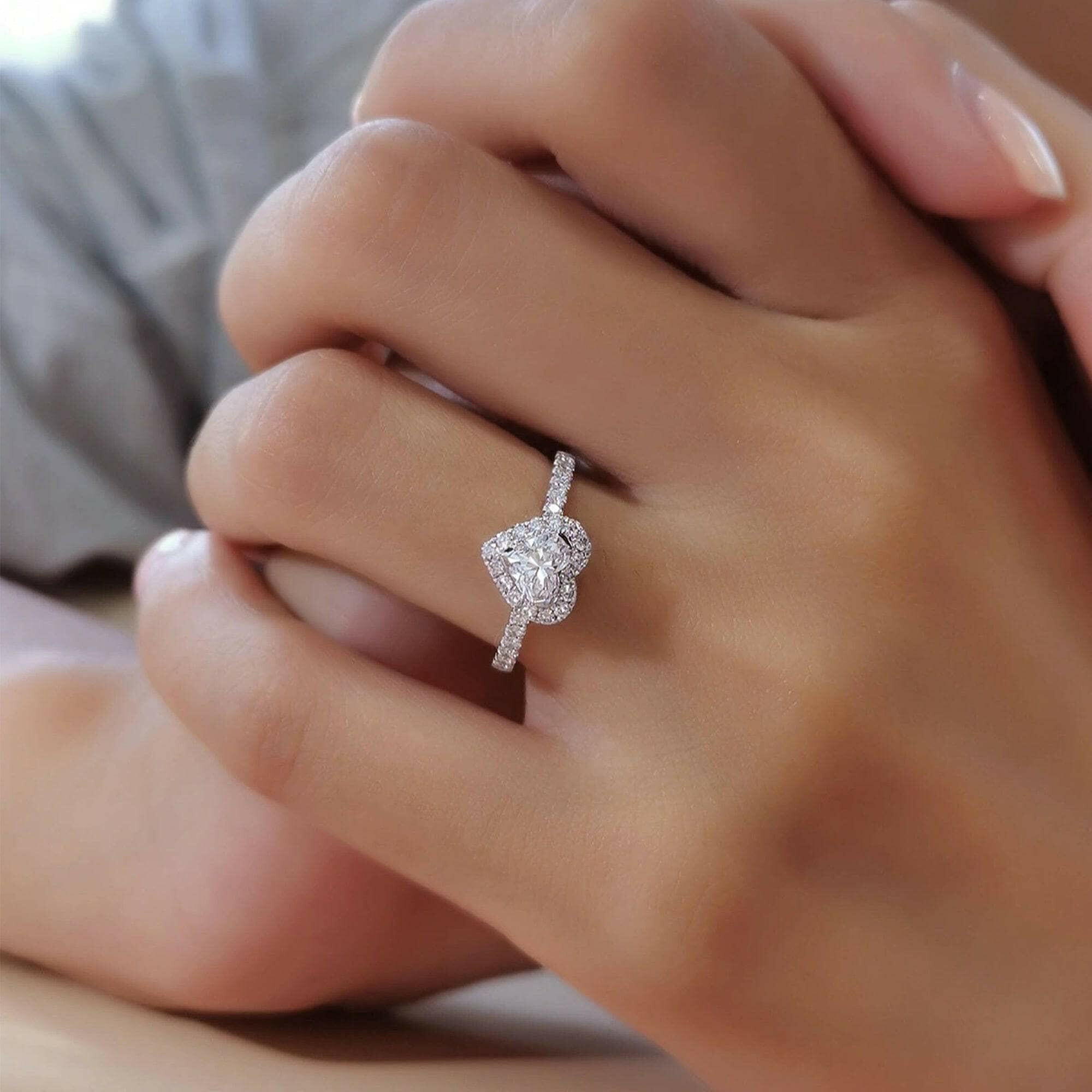 Vintage 18k White Gold Heart Cut Diamond Engagement Ring-Evani Naomi Jewelry
