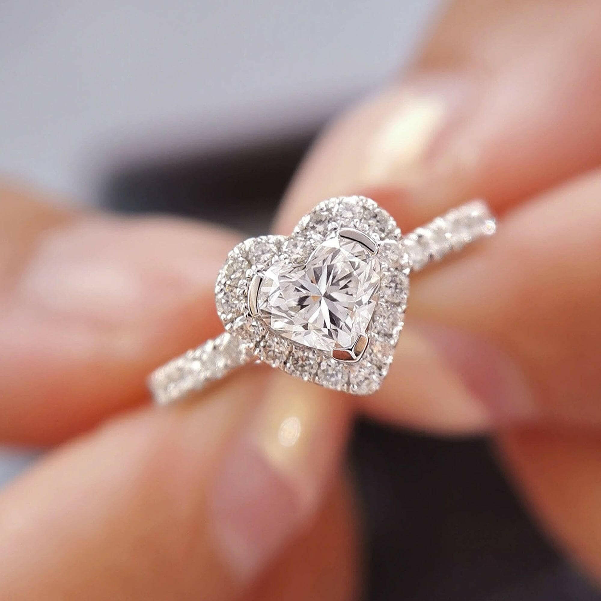 Vintage 18k White Gold Heart Cut Diamond Engagement Ring-Evani Naomi Jewelry