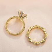 Vintage 2.5ct 6 Prong Round Cut Yellow Gold Bridal Set-Evani Naomi Jewelry