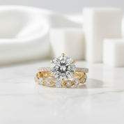 2.5ct Vintage Diamond 6 Prong Round Cut Yellow Gold Bridal Set-Evani Jewelry