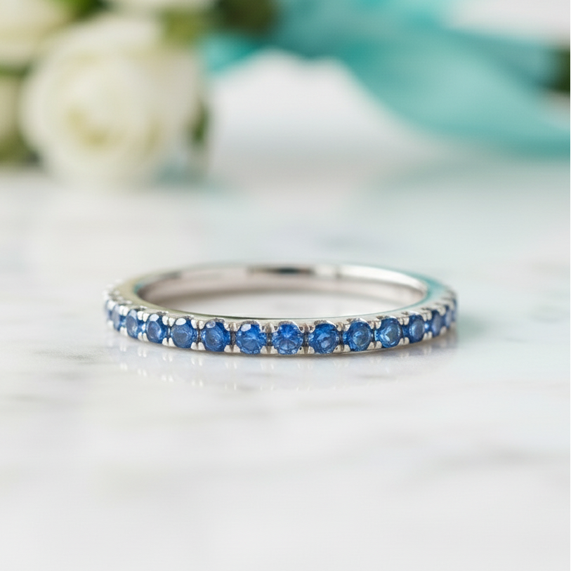 Vintage Art Deco Light Aquamarine Half Eternity Wedding Band-Evani Jewelry