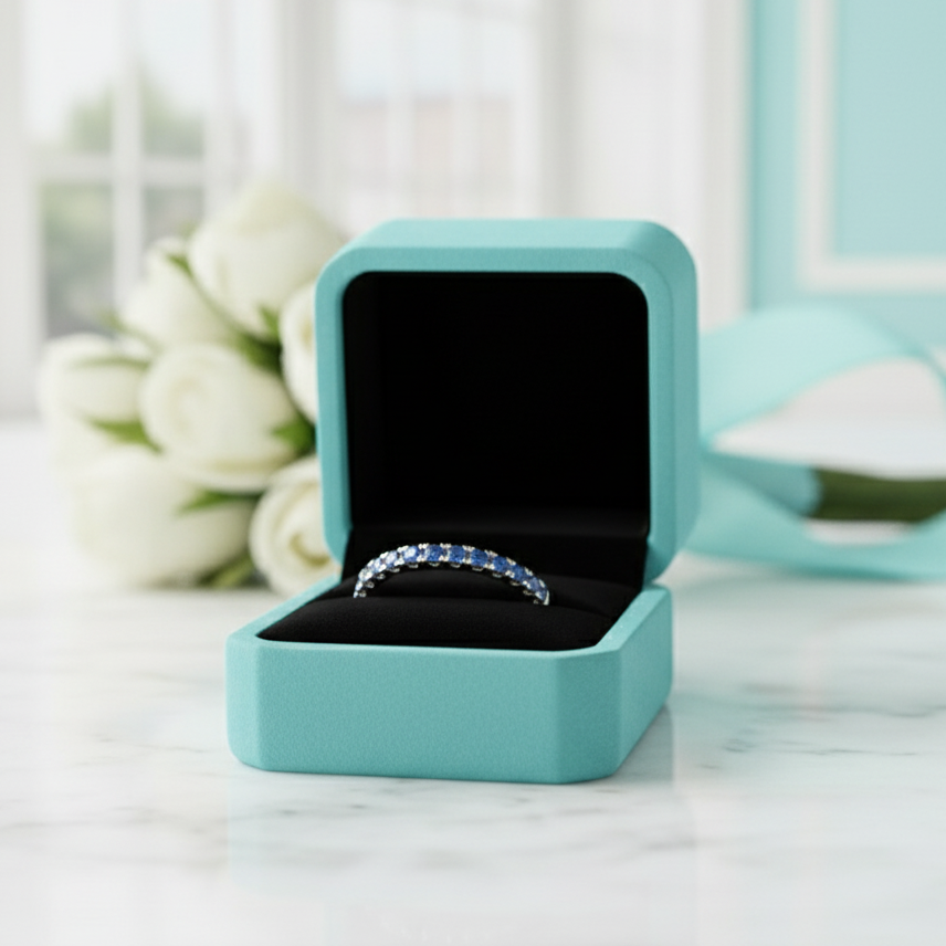 Vintage Art Deco Light Aquamarine Half Eternity Wedding Band-Evani Jewelry