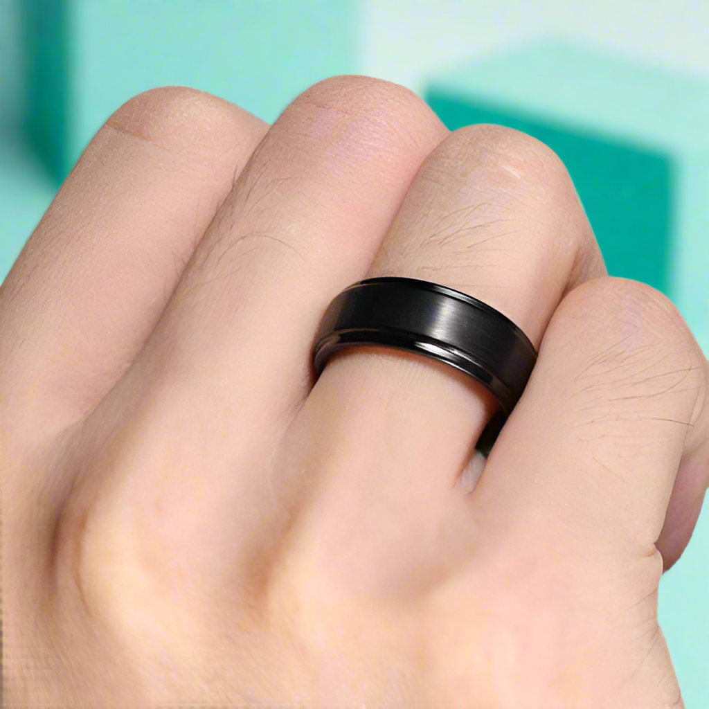 Vintage Black & Gold Tungsten Men's Wedding Band-Evani Naomi Jewelry