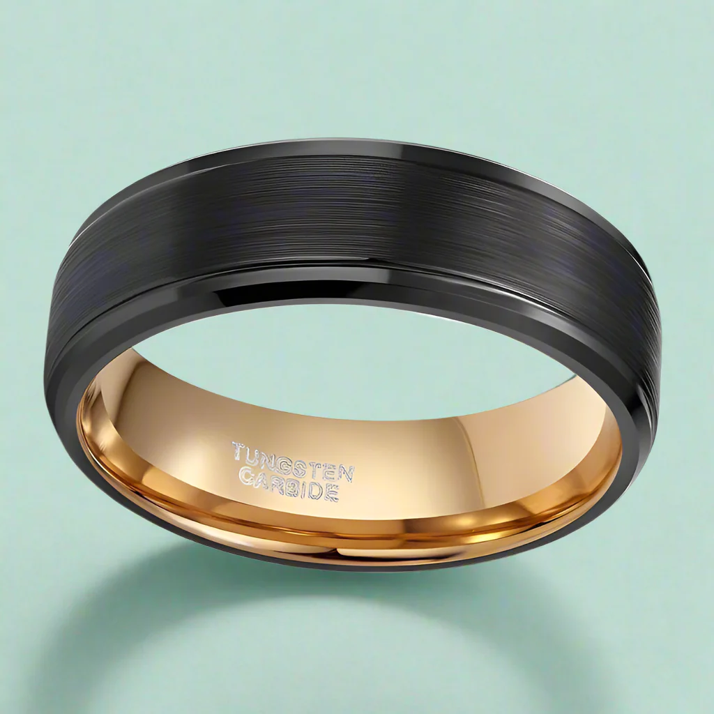 Vintage Black & Gold Tungsten Men's Wedding Band-Evani Jewelry