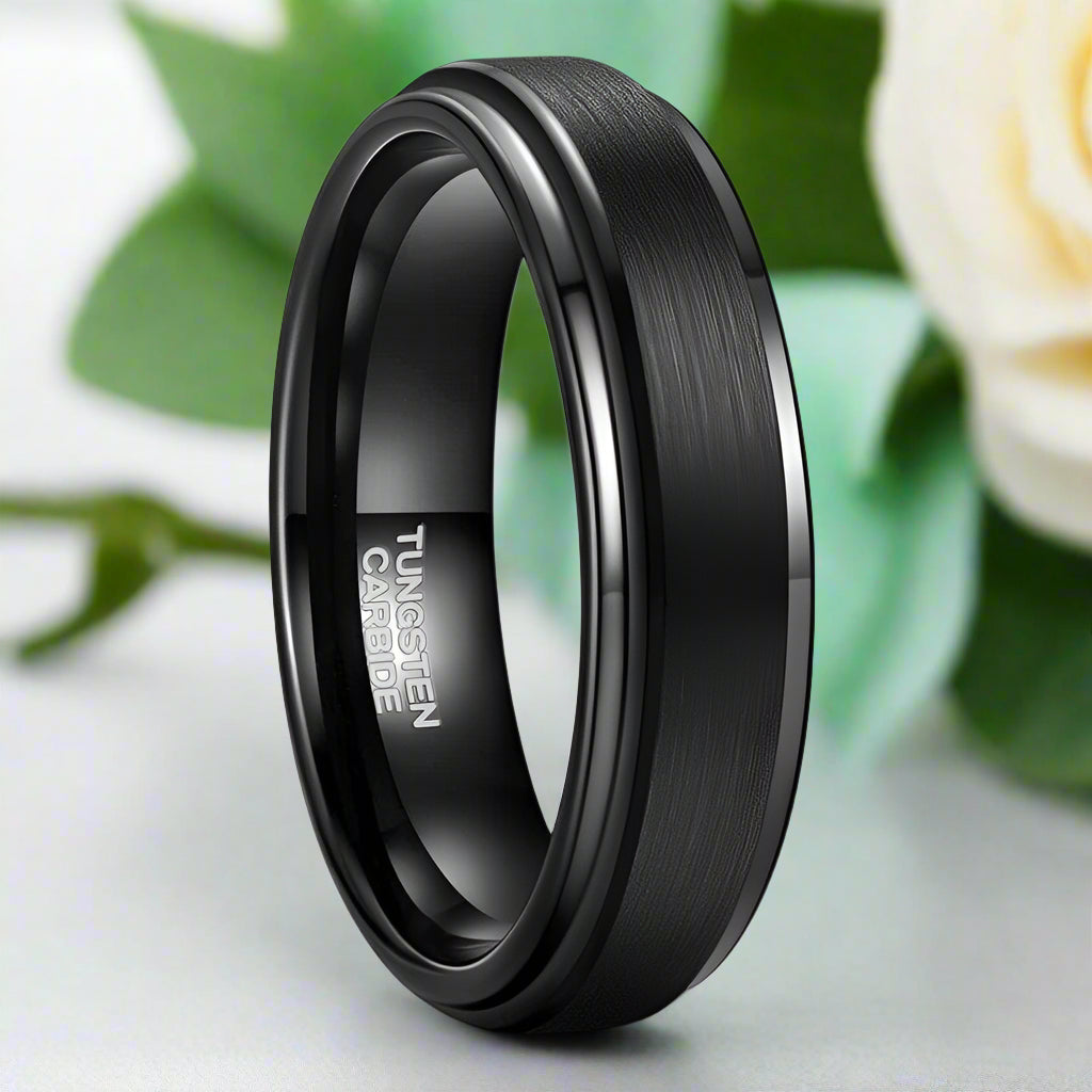 Vintage Brushed Black Unisex Tungsten Wedding Band-Evani Naomi Jewelry