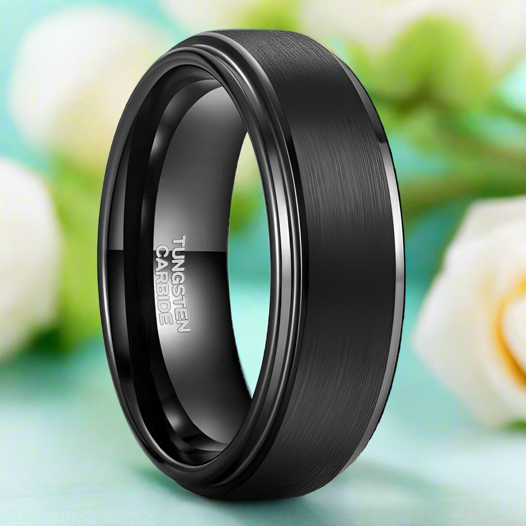 Vintage Brushed Black Unisex Tungsten Wedding Band-Evani Naomi Jewelry