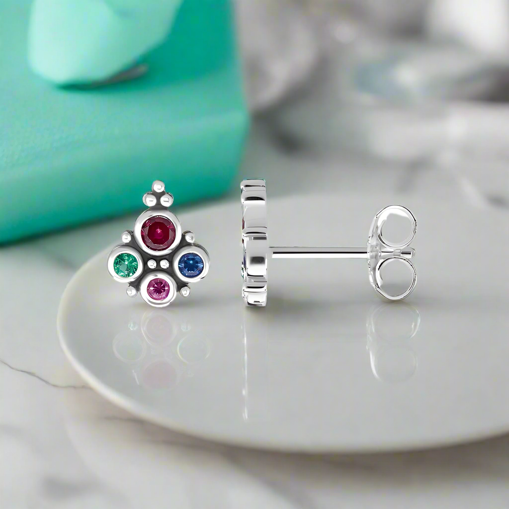 Vintage Colorful Stone Royalty Stud Earrings-Evani Naomi Jewelry