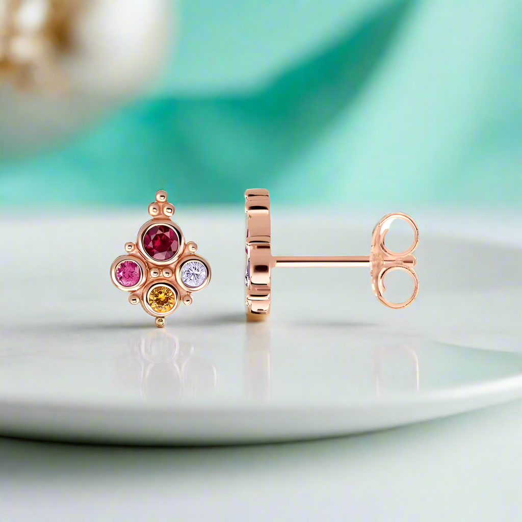 Vintage Colorful Stone Royalty Stud Earrings-Evani Naomi Jewelry