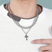 Vintage Cross Double Curb Cuban Chain Necklace-Evani Naomi Jewelry