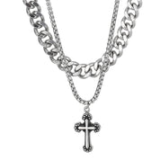 Vintage Cross Double Curb Cuban Chain Necklace-Evani Naomi Jewelry