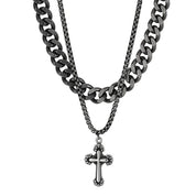 Vintage Cross Double Curb Cuban Chain Necklace-Evani Naomi Jewelry