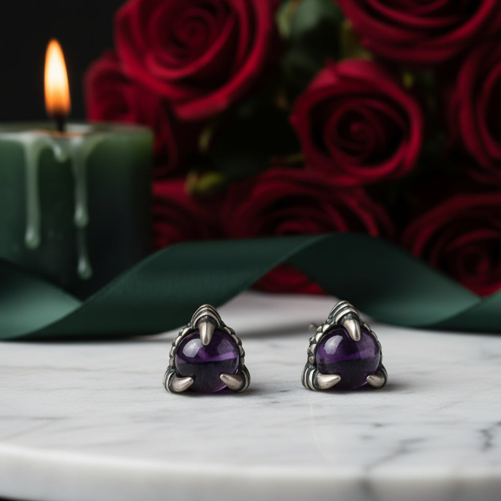 Vintage Dragon Claw Garnet Stud Earrings-Evani Jewelry