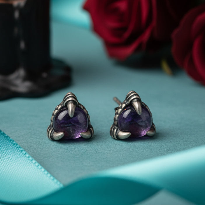 Vintage Dragon Claw Garnet Stud Earrings-Evani Naomi Jewelry