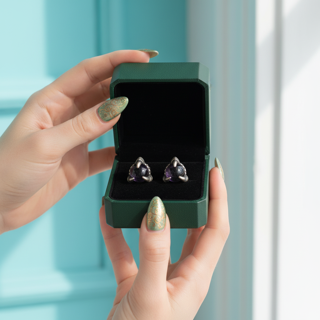 Vintage Dragon Claw Garnet Stud Earrings