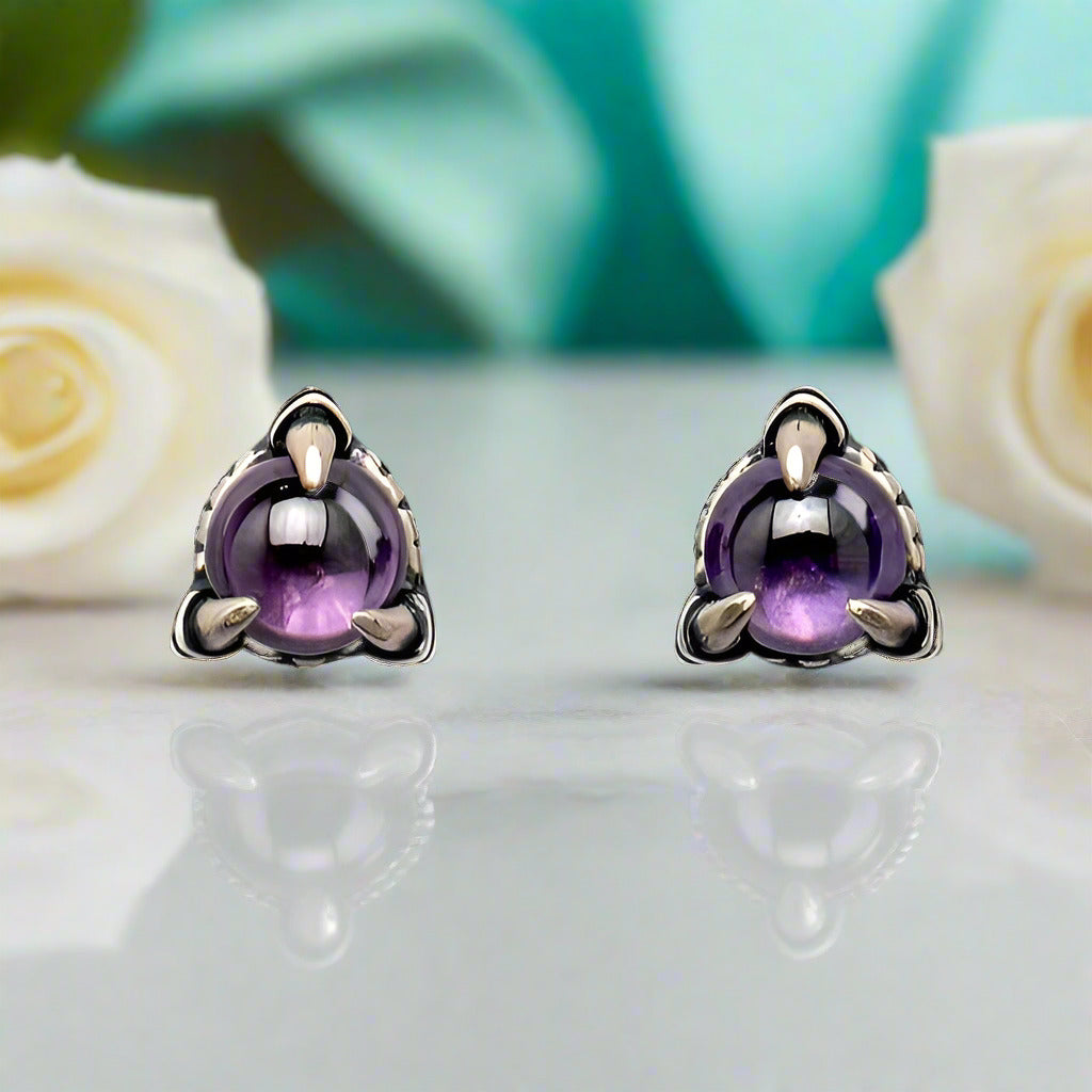 Vintage Dragon Claw Garnet Stud Earrings-Evani Naomi Jewelry