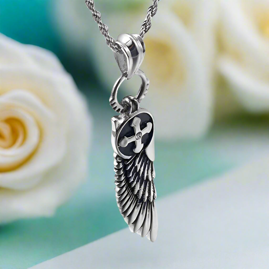 Vintage Feather and Cross Pendant Necklace-Evani Naomi Jewelry