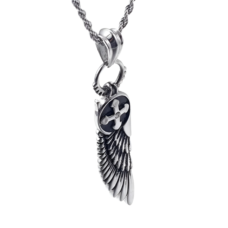Vintage Feather and Cross Pendant Necklace-Evani Naomi Jewelry