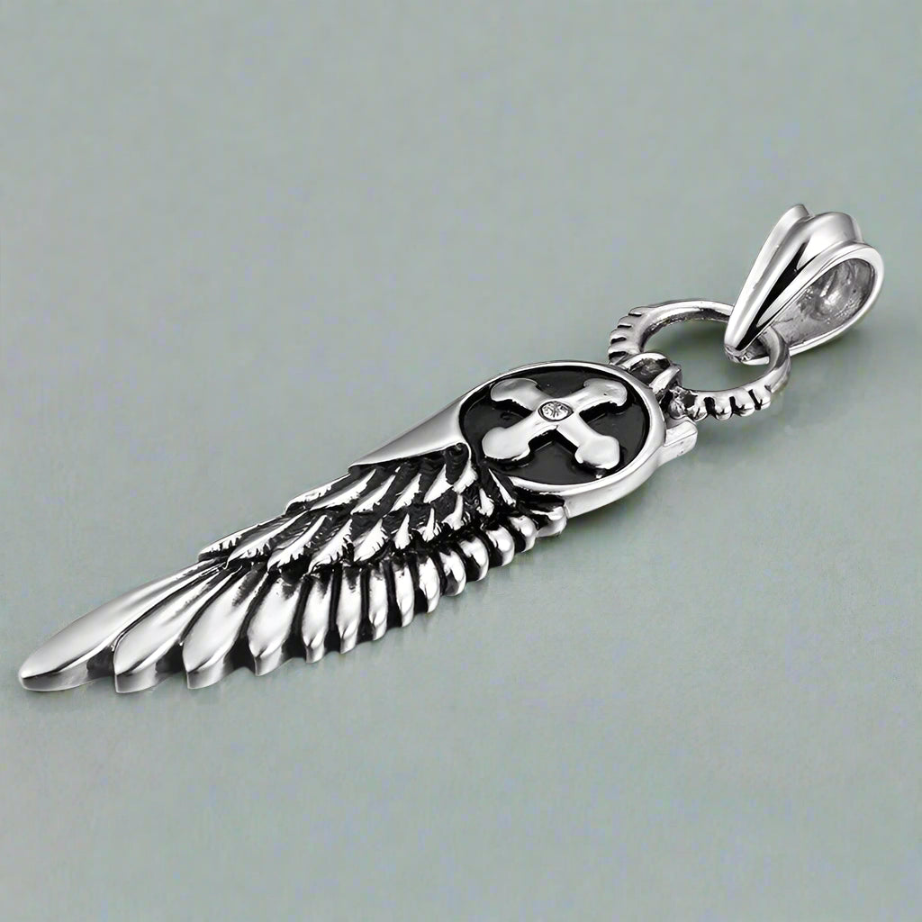 Vintage Feather and Cross Pendant Necklace-Evani Naomi Jewelry