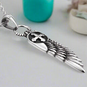 Vintage Feather and Cross Pendant Necklace-Evani Naomi Jewelry