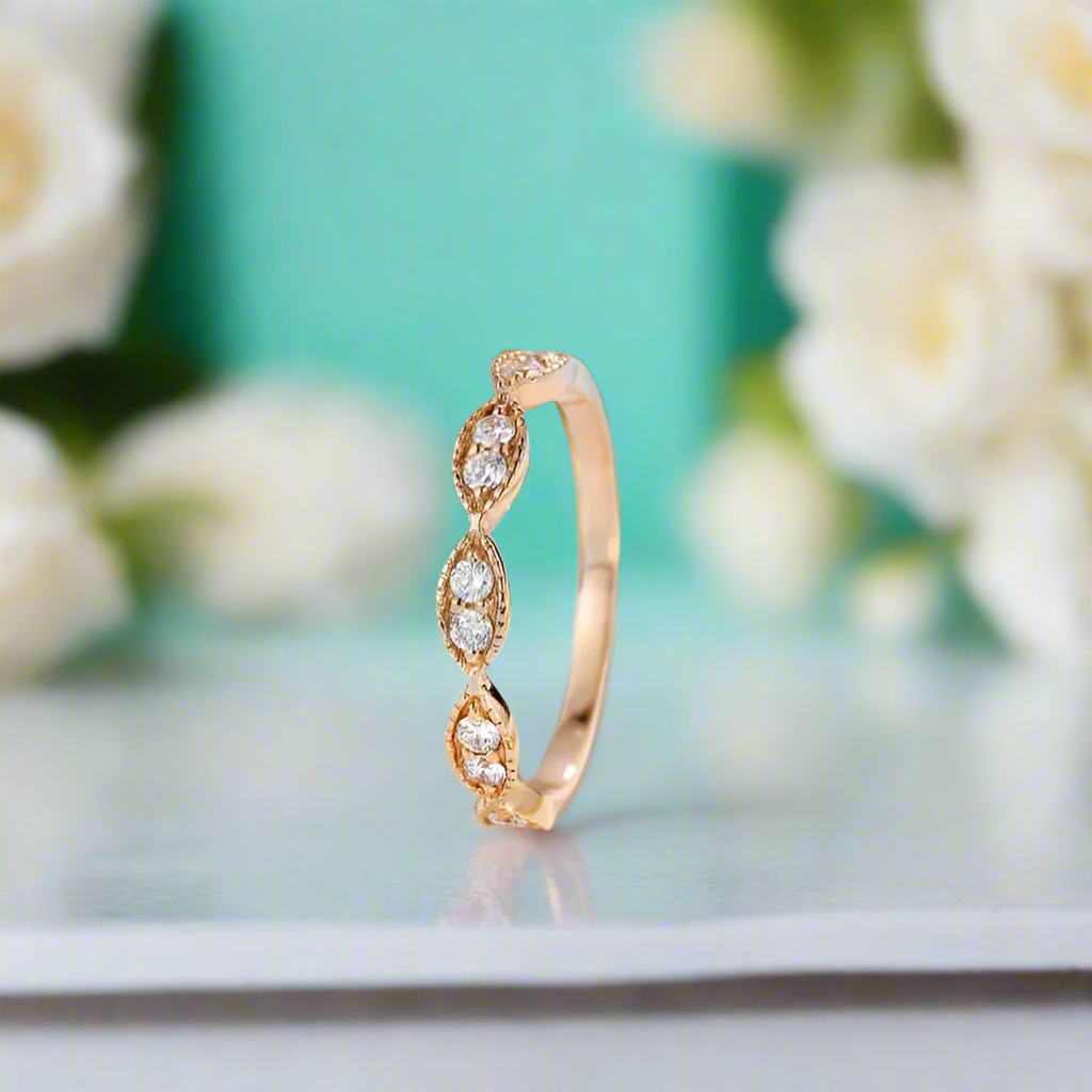 Vintage Milgrain Diamond 14k Rose Gold Wedding Band - Evani Naomi Jewelry