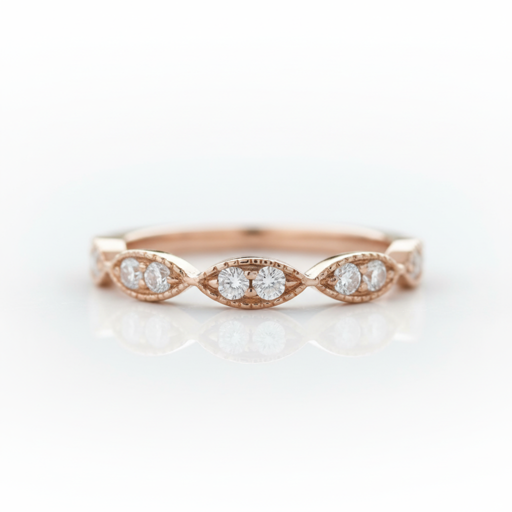 Vintage Milgrain Diamond Option14k Rose Gold Wedding Band - Evani Naomi Jewelry