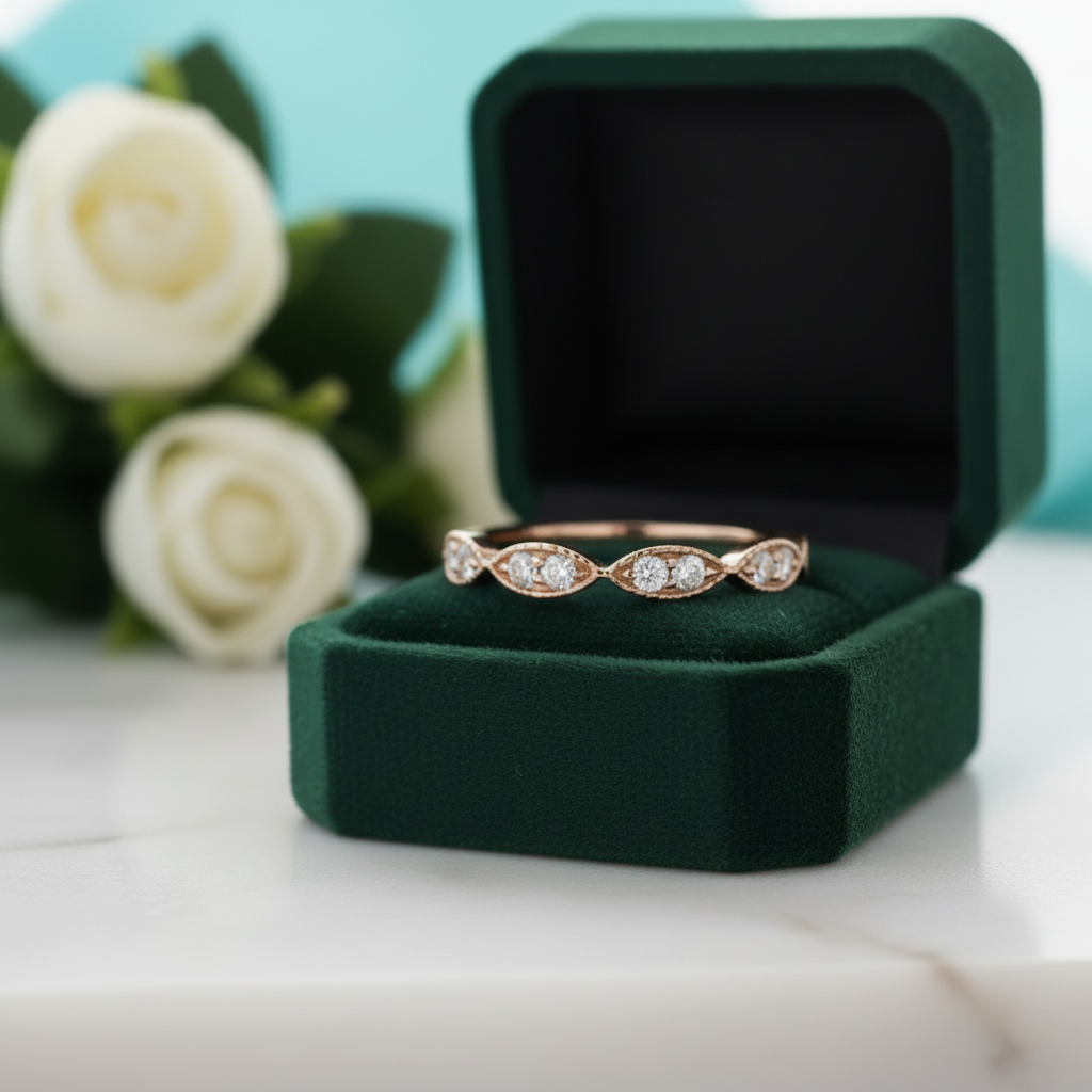 Vintage Milgrain Diamond Option14k Rose Gold Wedding Band - Evani Naomi Jewelry