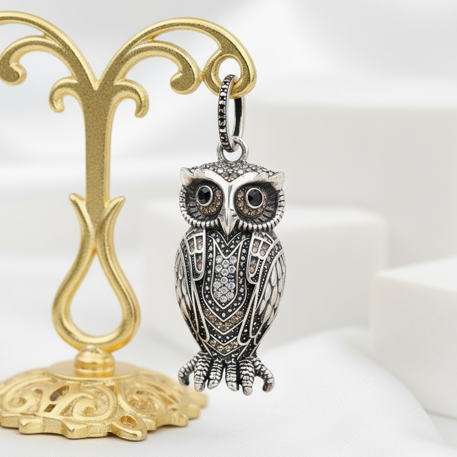 Vintage Owl Charm Pendant-Evani Jewelry
