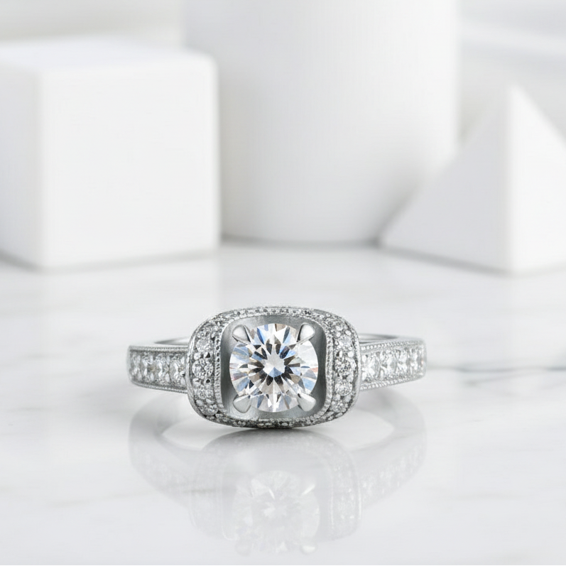 Vintage Round 1.25 ct Diamond Engagement Ring-Evani Jewelry