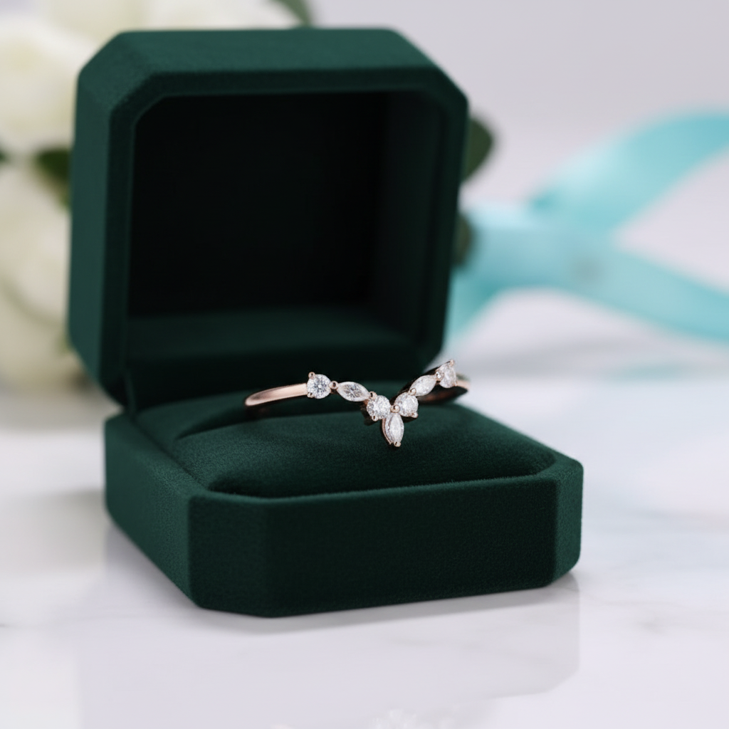 Vintage Round and Marquise Cut Diamond Option 14k Gold Wedding Band - Evani Naomi Jewelry